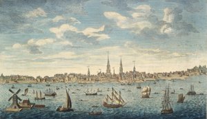ペンシルベニア州、北アメリカのフィラデルフィア市の東からの展望：ジャージーショアのパブから撮影。ロンドン、1774年（手描きの彫刻） 作： George Heap