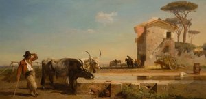 カンパーニャの酒場での牛、ローマ、1854年。 作： George Heming Mason