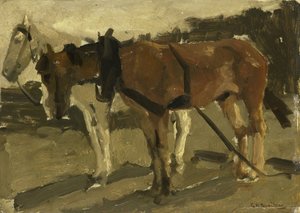 スヘフェニンゲンの茶色の馬と白い馬 作： George Hendrik Breitner
