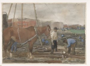アムステルダムの建築現場 Oud-West 作： George Hendrik Breitner