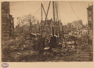 杭打ち機が前景にあるオランダの都市のシーン 作： George Hendrik Breitner