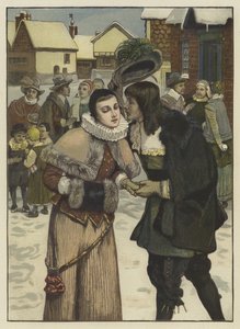 昔のニューヨークの元旦（彩色彫刻 作： George Henry (after) Boughton