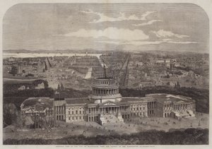 キャピトルが手前にあるワシントン市の鳥瞰図 作： George Henry Andrews