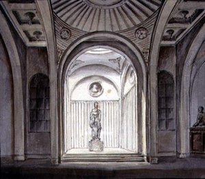 A Sculptural Gallery Interior（水彩・鉛筆・紙
