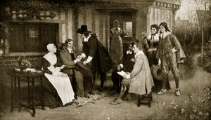 ミルトンとアンドリューマーベルの出会い、「ハッチンソンのイギリス国民の物語」のイラスト、1923年頃 作： George Henry Boughton