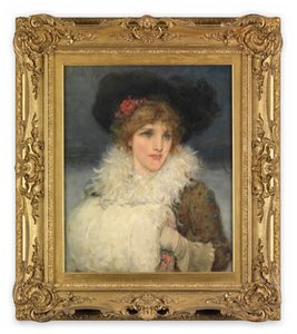 女性、ハーフレングス（キャンバスに油彩） 作： George Henry Boughton