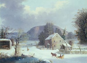 冬の道、1854年のニューイングランドファーム 作： George Henry Durrie