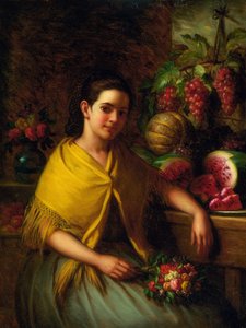 スイカとブドウの静物を持つ少女 作： George Henry Hall