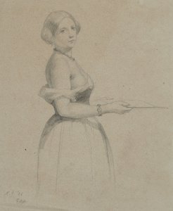 1856年の若い女性の肖像画（黄褐色の紙に黒鉛を塗ったもの）