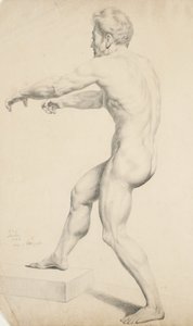 無題-1842年にリトグラフからコピーされた男性のヌード（バフウーヴ紙にグラファイト）