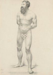 無題-イチジクの葉を持つ立っている男性のヌード、1844年（バフ織り紙に黒鉛）