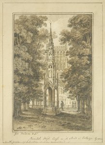 1763年にカレッジ・グリーンに建っていたブリストル・ハイ・クロス（鉛筆・水彩・紙 作： George Holmes