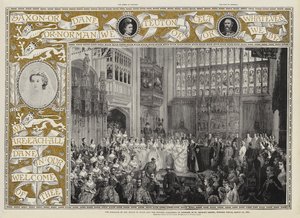 1863年3月10日、ウィンザー城のセントジョージズチャペルにあるデンマークのウェールズ王子とアレクサンドラ王女の結婚 作： George Housman Thomas