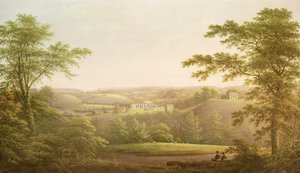 イーズビーホールとイーズビー修道院、バックグラウンドでのリッチモンド、ヨークシャー、c.1790-1810