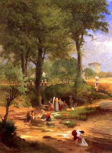 ペルージャ、イタリア、1873年の近くの洗濯の日 作： George Inness