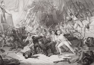 「英語とスコットランドの歴史の図解」第2巻から1797年2月14日、セントビンセントの戦いでサンジョセフに搭乗したネルソン