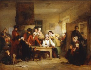 チェルシー病院の喫煙ハウス：年金受給者がコルンナの戦いを説明する、1834 作： George Jones