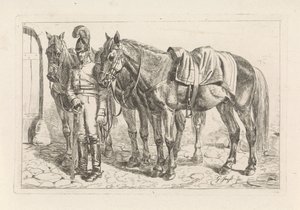 胸甲騎兵と 3 頭の馬