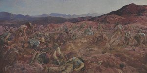 1915 年 8 月 7 日、ネックでの第 3 軽騎兵旅団の突撃 作： George Lambert