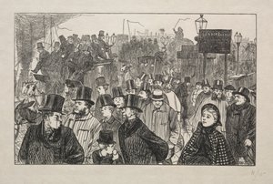 ロンドン橋の生ける流れ-橋の上、1863年。 作： George Louis Palmella Busson Du Maurier