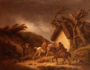 旅人のいる嵐の森の風景 作： George Morland