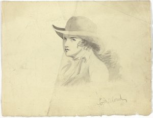 帽子をかぶった青年の胸像（レクト）；天使の頭（裏面） 作： George Morland
