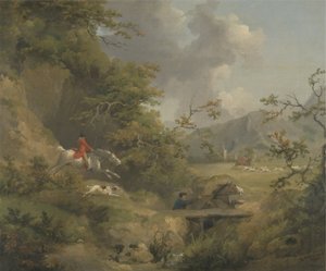 丘陵地帯でのキツネ狩り（キャンバスに油彩） 作： George Morland
