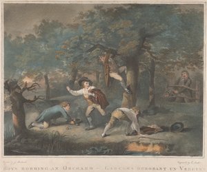 4 個セット: 果樹園を強盗する男の子 作： George Morland