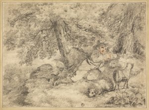 森の羊たちと羊飼いの少年 作： George Morland