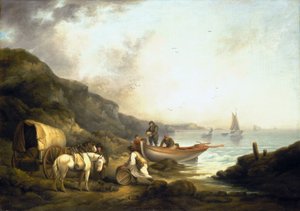 海岸での密輸業者の往来。19世紀初頭、キャンバスに油彩、ジョージ・モーランド（1763-1804）作。 作： George Morland
