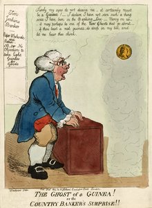 ギニアの亡霊！」または「田舎の銀行家の驚き！」、パブ。1804年（手彩色の彫刻 作： George Moutard Woodward