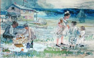 ピクニック・アット・ザ・ビーチ（水彩・紙） 作： George Overbury Hart