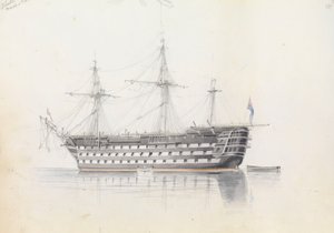 マルタ、グランドハーバーのHMS「トラファルガー 作： George Pechell Mends