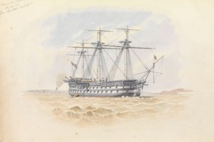 1851年1月29日、「トラファルガー号」から見たシアーネスでの「モナーク号 作： George Pechell Mends