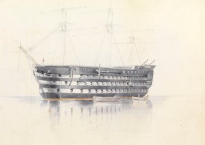 1852年3月3日、マルタ島におけるHMS「クイーン」の研究 作： George Pechell Mends