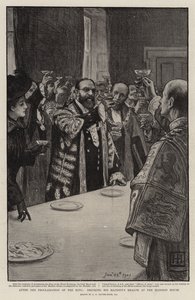 王の宣言の後、邸宅で陛下の健康を飲む 作： George Percy Jacomb Hood