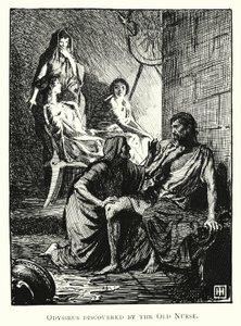 オデッセイ老婆に発見されたオデュッセウス（版画 作： George Percy Jacomb Hood