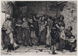 木綿工場の給料日（銅版画 作： George Percy Jacomb Hood