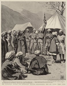 Bunerwals、先住民が武器を降伏し、罰金を支払うことに対する遠征 作： George Percy Jacomb Hood