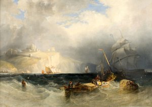 風の強風オフドーバーのフランスの漁船 作： George Philip Reinagle