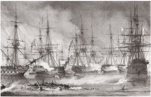 1827年10月20日、1828年のナヴァリノ海軍の戦い 作： George Philip Reinagle