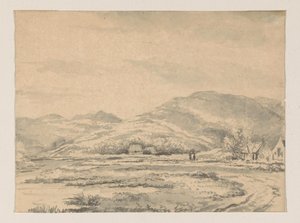 いくつかの家と左側に川がある丘陵の風景 作： George Pieter Westenberg