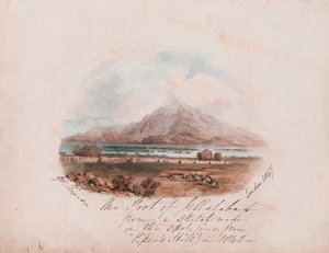 1842年、ジェラーラバードの砦を現地（パイパーズヒル）でスケッチしたもの（水彩画）。 作： George Powell Thomas