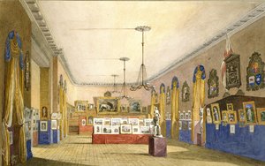 1854年、オックスフォードの旧市庁舎での展示会（オリジナルの台紙に置かれた、硬い紙に鉛筆で描いた水彩画とボディカラー）