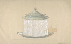 シルバーのベースとカバーを備えたガラスボックスのデザイン、1820-65。 作： George Richards Elkington