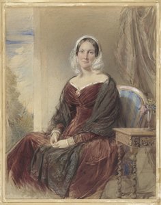 外を眺めながら座っている女性のポートレート 作： George Richmond