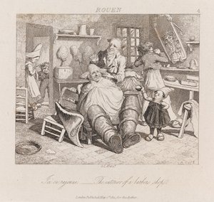 理髪店、ルーアン、1821年頃（エッチング） 作： George Robert Lewis