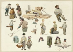 ヘイスティングスの漁師と子供たちのスケッチ 作： George Robert Lewis