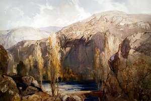 岩峡を流れる川（紙に水彩） 作： George Robert Rushton