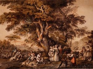 夏。羊の毛刈り、1780年頃（水彩・ボディカラー・紙） 作： George Robertson